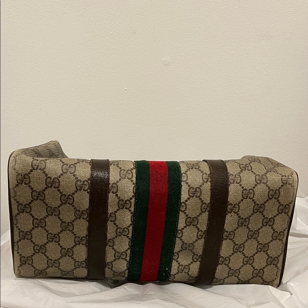 Gucci Monogram Satchel with Red and Green Accents - Picture 7 of 16